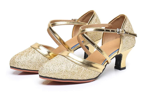 Black & Gold Latin Dance Shoes with Soft Sole Ballroom Jazz