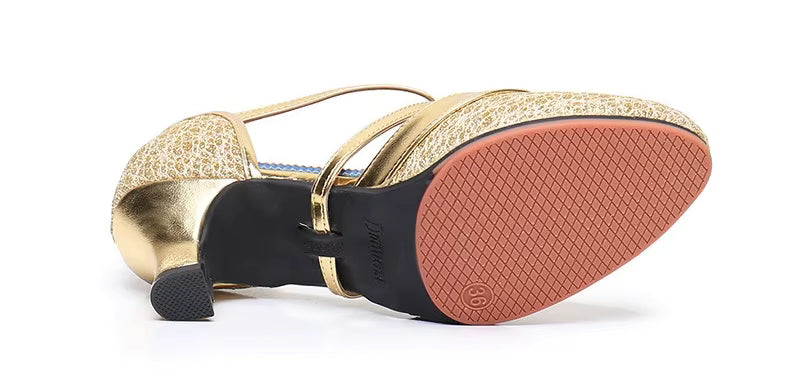 Black & Gold Latin Dance Shoes with Soft Sole Ballroom Jazz