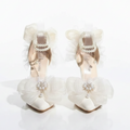 Elegant White Satin Wedding Lolita Shoes with Pearl Strap