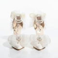 Elegant White Satin Wedding Lolita Shoes with Pearl Strap