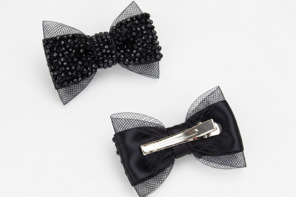 Pair of Black Sequined Shiny Satin Shoe Charms