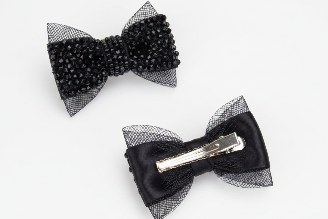 Pair of Black Sequined Shiny Satin Shoe Charms