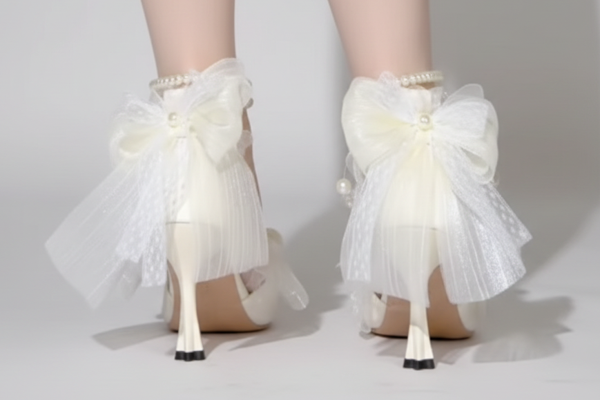 Elegant White Satin Wedding Lolita Shoes with Pearl Strap