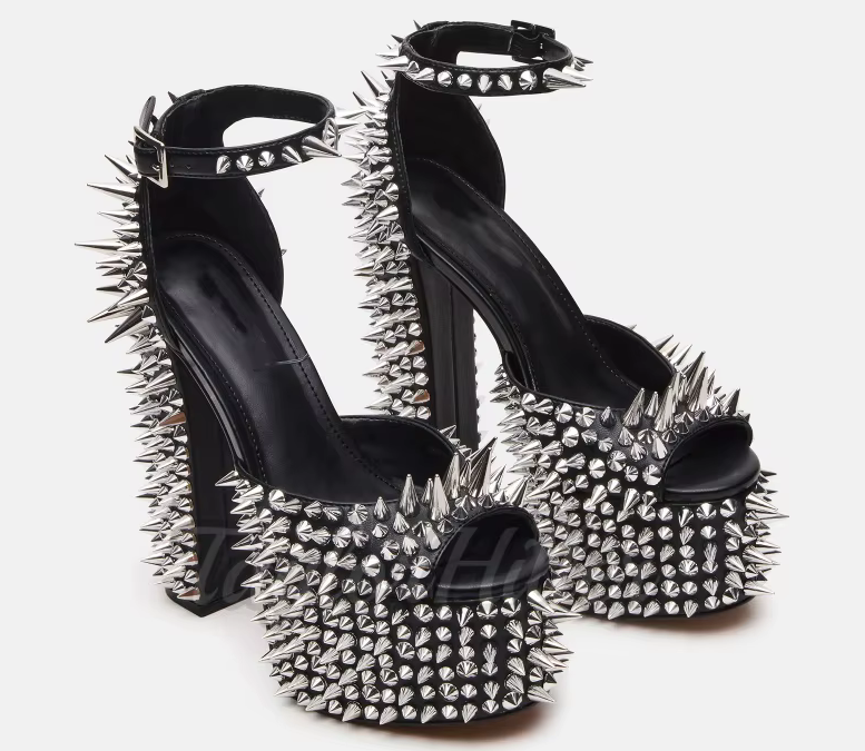 Deluxe Full Rivet Spikes Goth Punk High Heel Shoes