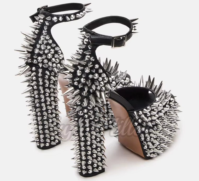 Deluxe Full Rivet Spikes Goth Punk High Heel Shoes