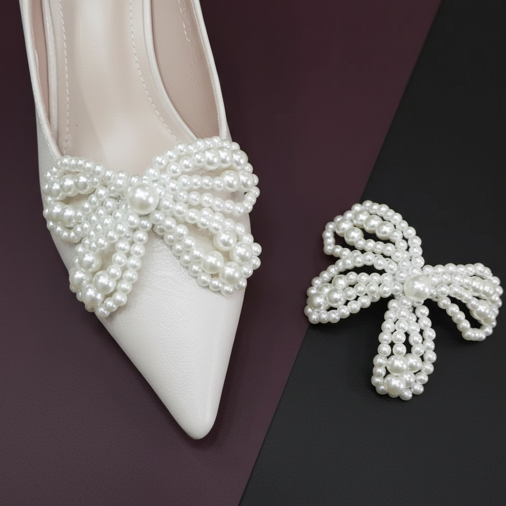 Pair of High End Pure Pearl Wedding Shoe Charm Bows