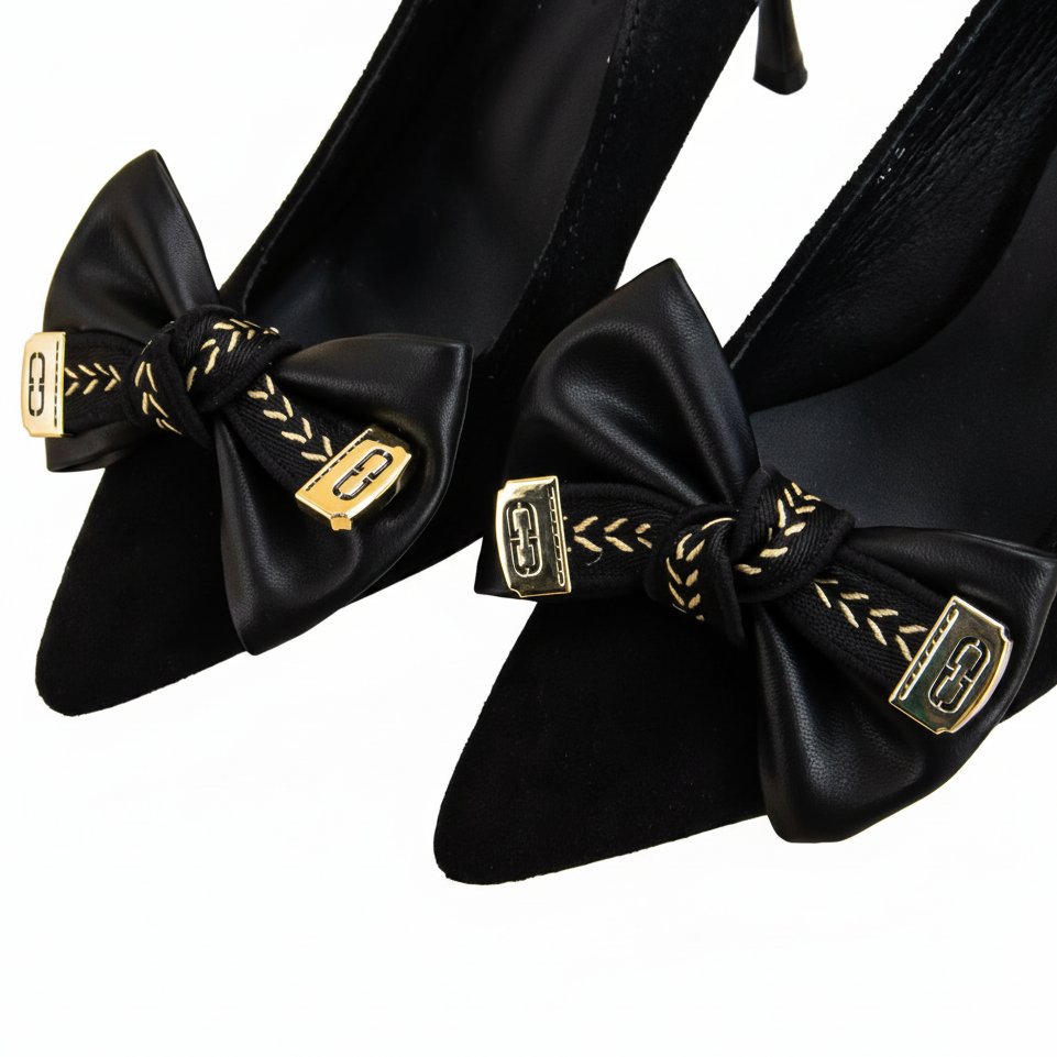 Black and Gold Letter Pair of Bow Shoe Charms