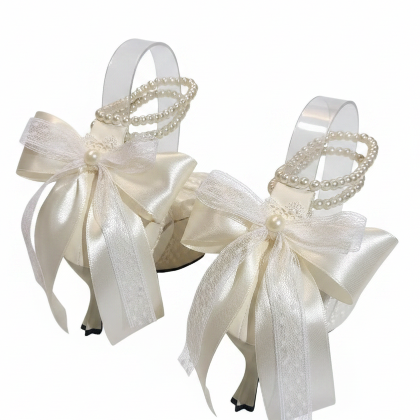 High Heel White Satin Jewlled Wedding Shoes