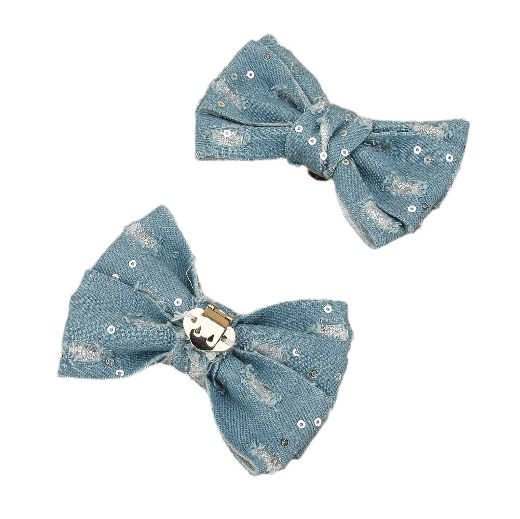 Pair of Blue Jean Denim Bow Shoe Charms