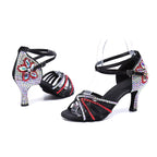 Black Silver & Red Rhinestone Ballroom Latin Dance Shoes