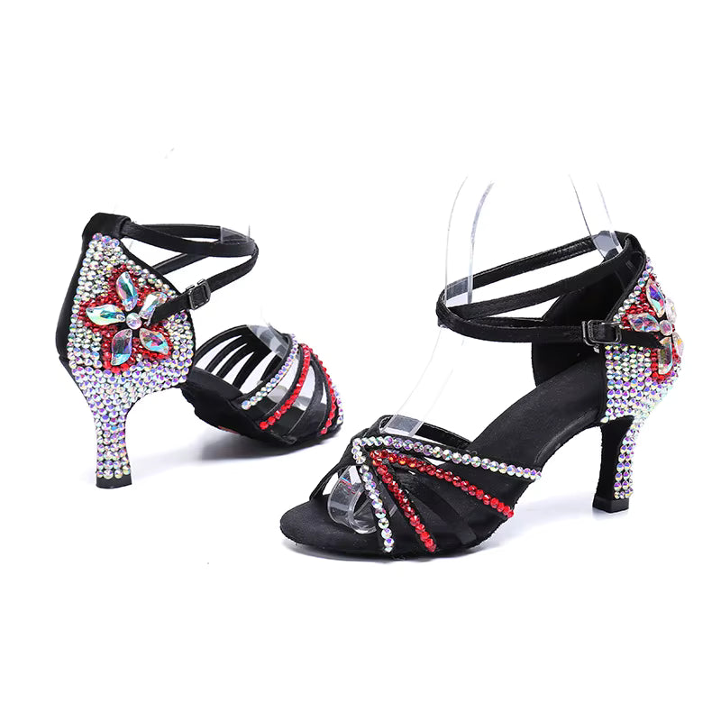 Sequined Mid Heel Dance Shoes Salsa Ballroom Latin