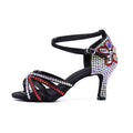 Black Silver & Red Rhinestone Ballroom Latin Dance Shoes