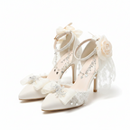 Deluxe High Heel White Satin Jewlled Wedding Shoes