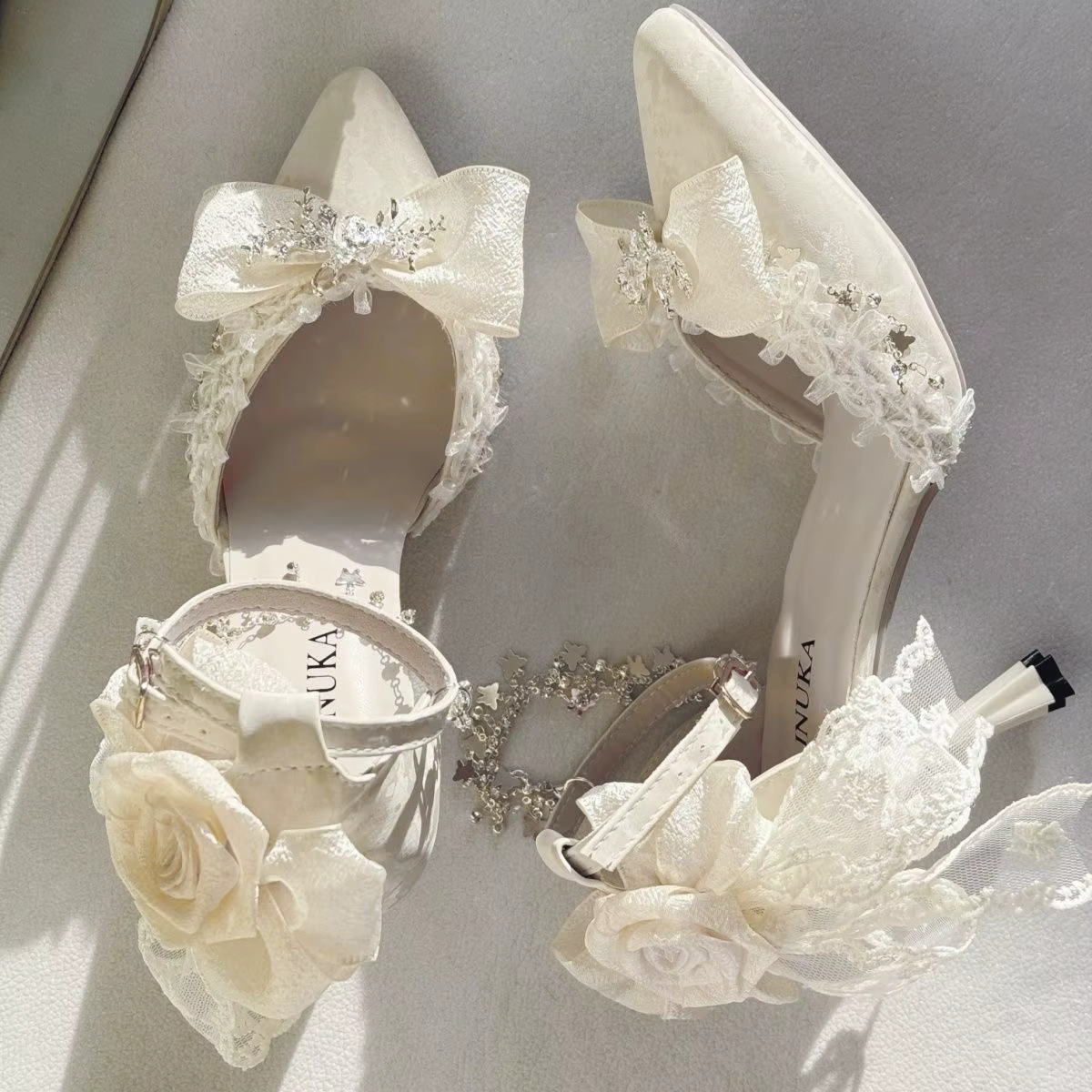 Deluxe High Heel White Satin Jewlled Wedding Shoes