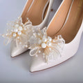High End Shoe Charms Pair Organza Bow Pearl Wedding