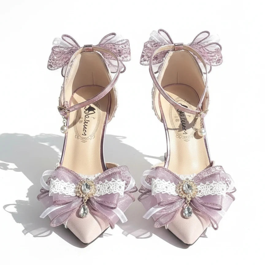 Purple Lilac Lolita Heels with Bows & Jewels
