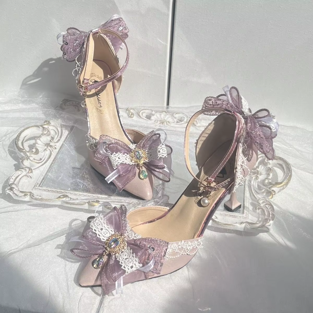 Purple Lilac Lolita Heels with Bows & Jewels