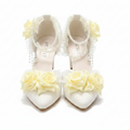 White High Heel Lolita Wedding Shoes with Yellow Roses & Pearls