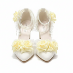 White High Heel Lolita Wedding Shoes with Yellow Roses & Pearls