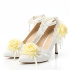White High Heel Lolita Wedding Shoes with Yellow Roses & Pearls