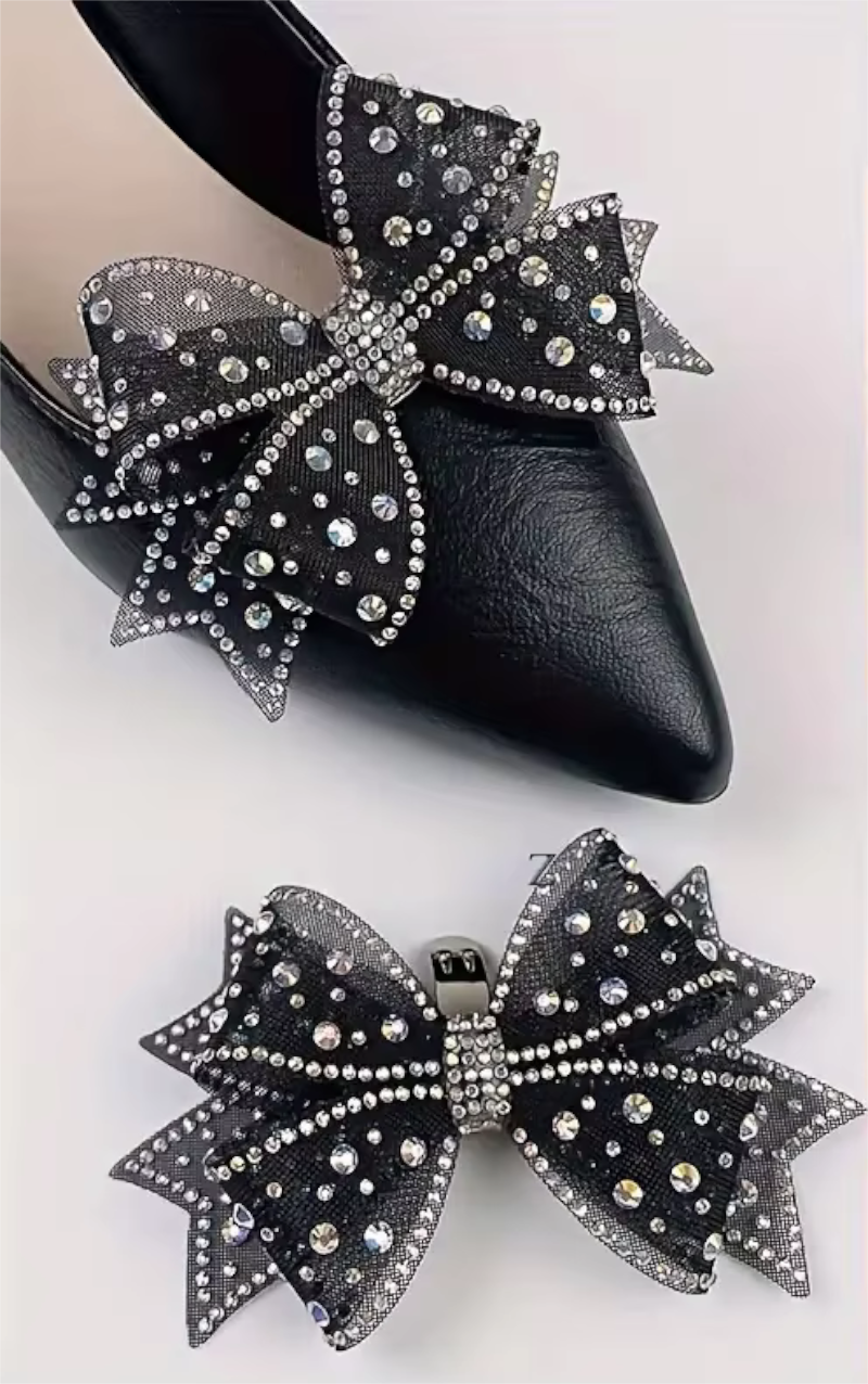 Black & Diamante Sparkly Pair of Shoe Bow Charms