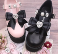 Black Satin Ribbon Bow Shoe Charms with Diamond Heart or Pearls