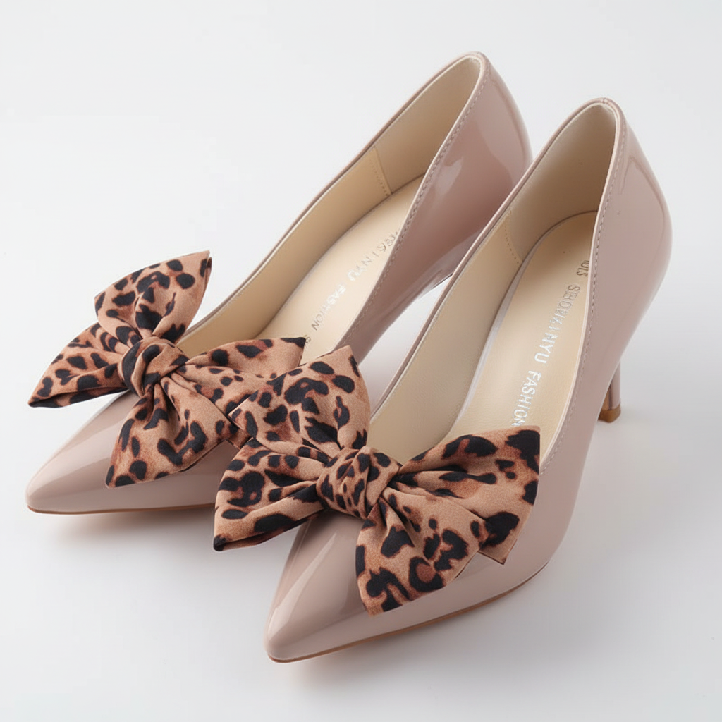 Quality Leopard Print Shoe Bowknot Charms