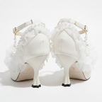 Ornate White Bridal Wedding Shoes with 3D Flowers & Pearls