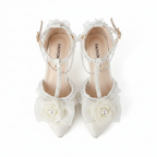 Ornate White Bridal Wedding Shoes with 3D Flowers & Pearls