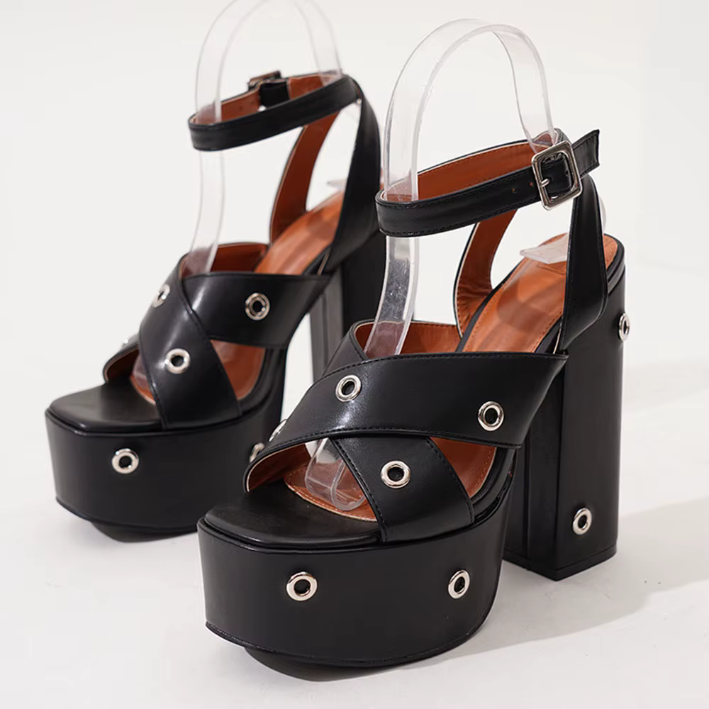 Black Cross Strap Goth Y2K Platform Sandals Shoes