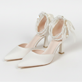 Elegant Ivory Satin 6cm Heel Bridal Wedding Shoes with Pearls & Bows