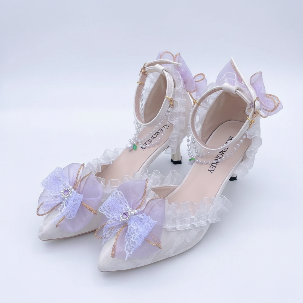 Lavender Light Purple High Heel Lolita Pumps with Anklet