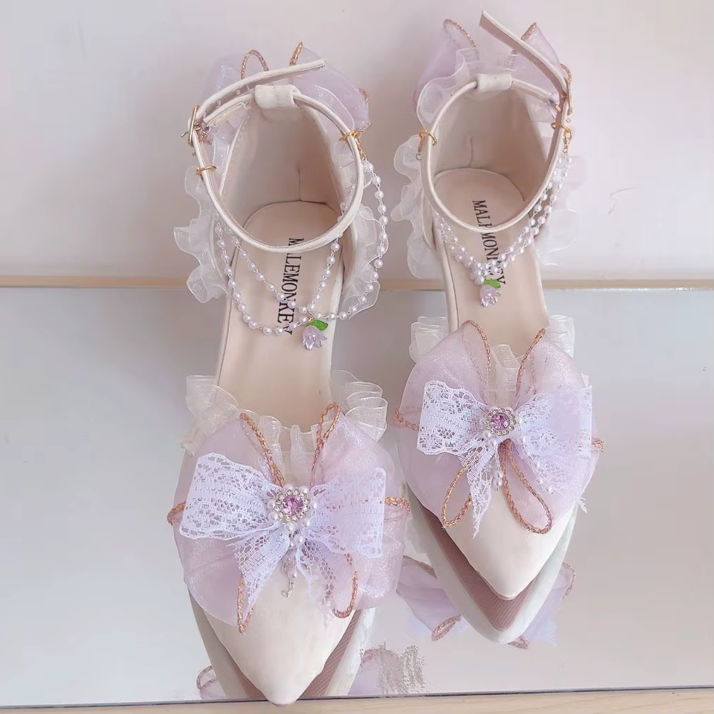 Lavender Light Purple High Heel Lolita Pumps with Anklet