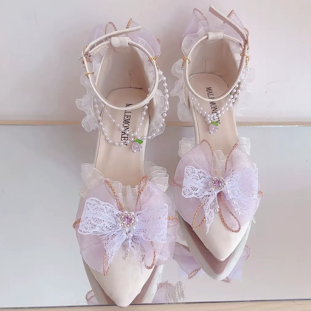 Lavender Light Purple High Heel Lolita Pumps with Anklet