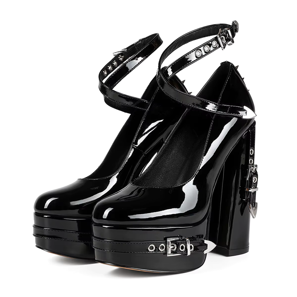 Black 14cm High Heel Goth Y2K Platform Shoes