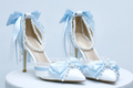White & Blue High Heeled Lolita Cosplay Shoes Up to Size 7