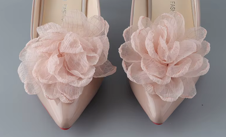 Pair of Pink Ruffled Flower Detachable Shoe Charms