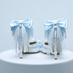 White & Blue High Heeled Lolita Cosplay Shoes Up to Size 7