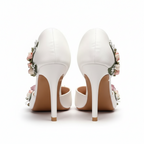 White Wedding Shoes with 3D Flowers Flat or High Heel & Bag