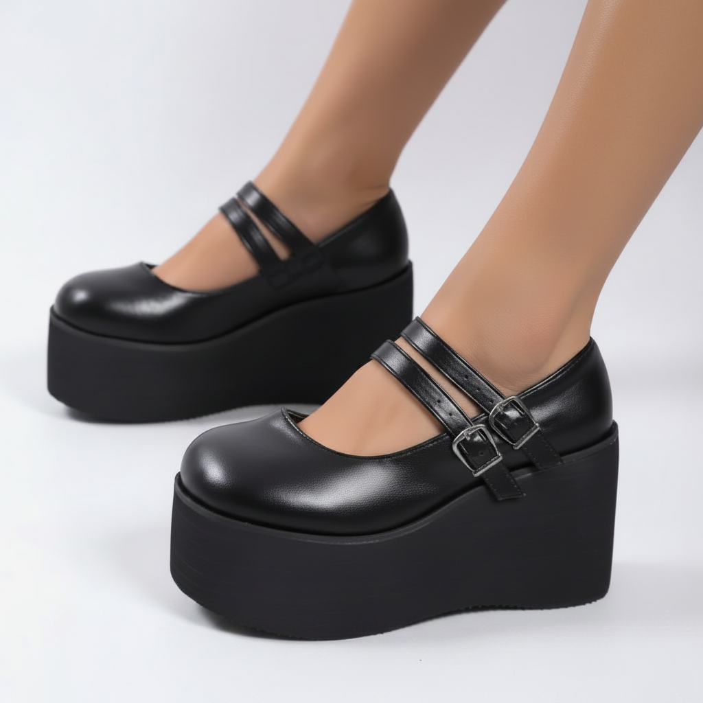 Classic Black Mary Jane Y2K Pump Wedge Shoes