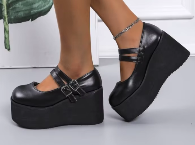 Classic Black Mary Jane Y2K Pump Wedge Shoes