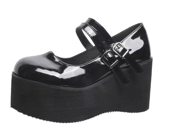 Classic Black Mary Jane Y2K Pump Wedge Shoes