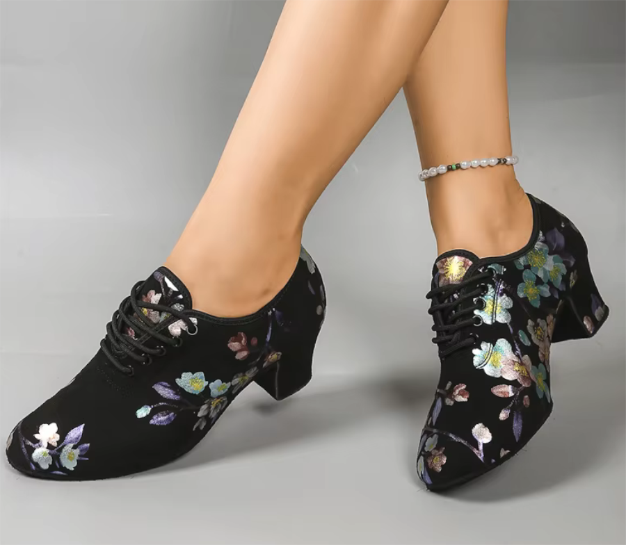 Modern Black Dance Shoes Trainers with Floral Print