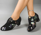 Modern Black Dance Shoes Trainers with Floral Print