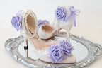 White Lolita Wedding Shoes with Lilac Purple Roses & Pearls
