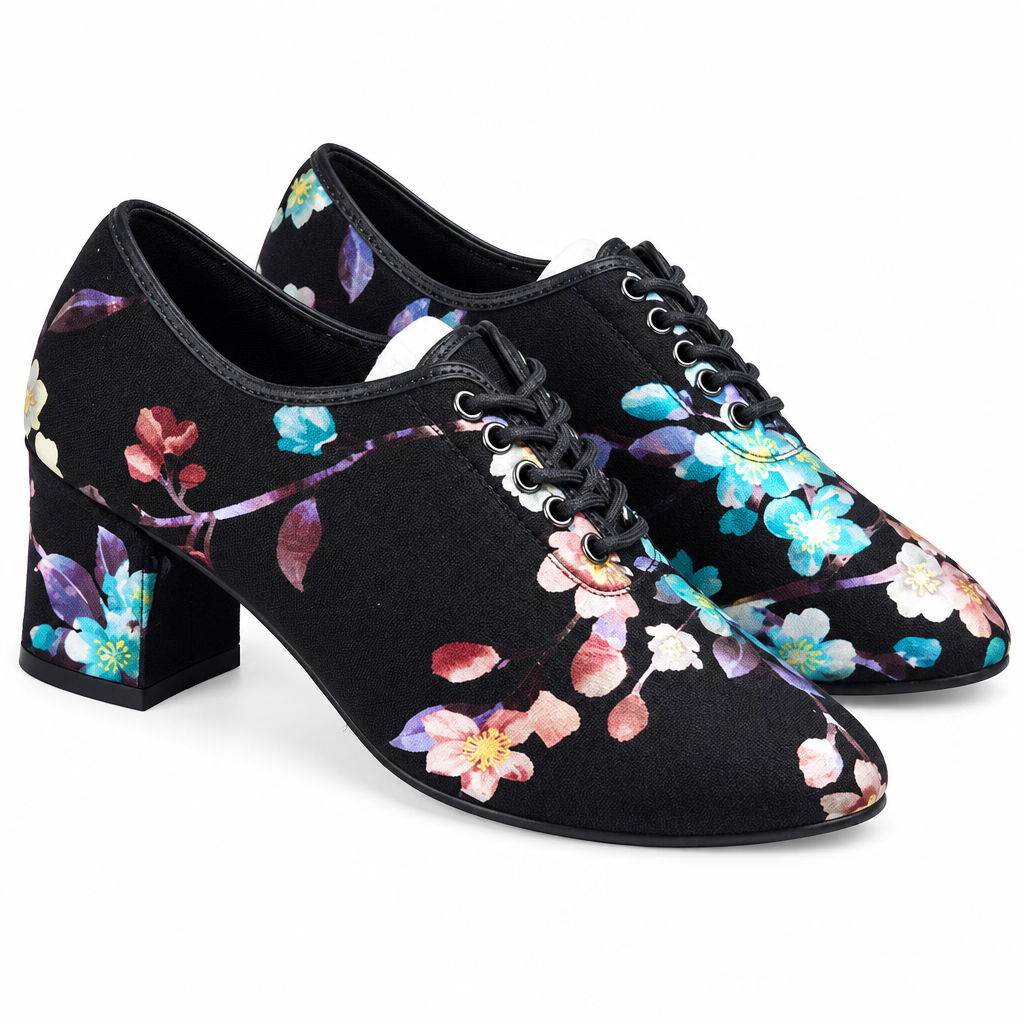 Modern Black Dance Shoes Trainers with Floral Print