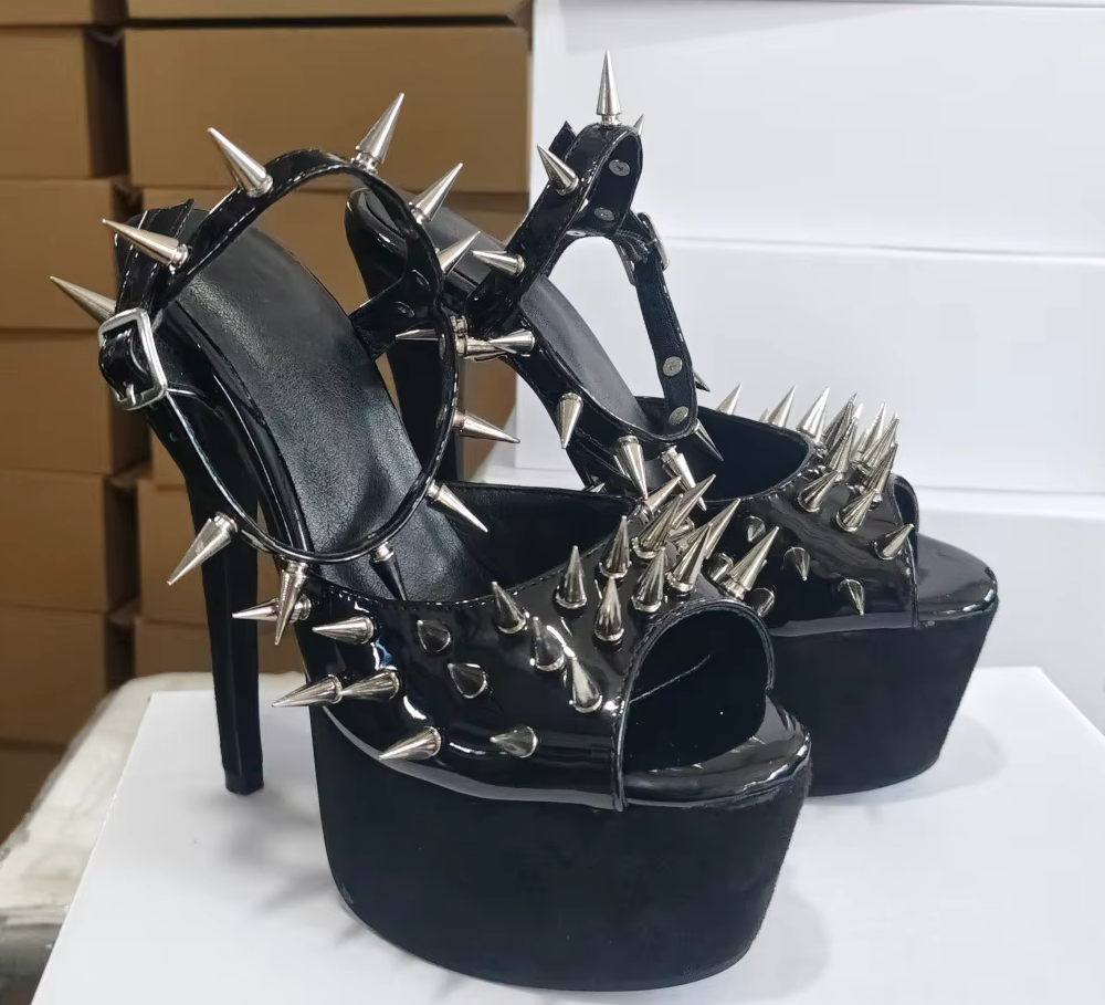 Black 16cm High Heel Goth Punk Platform Stiletto Shoes