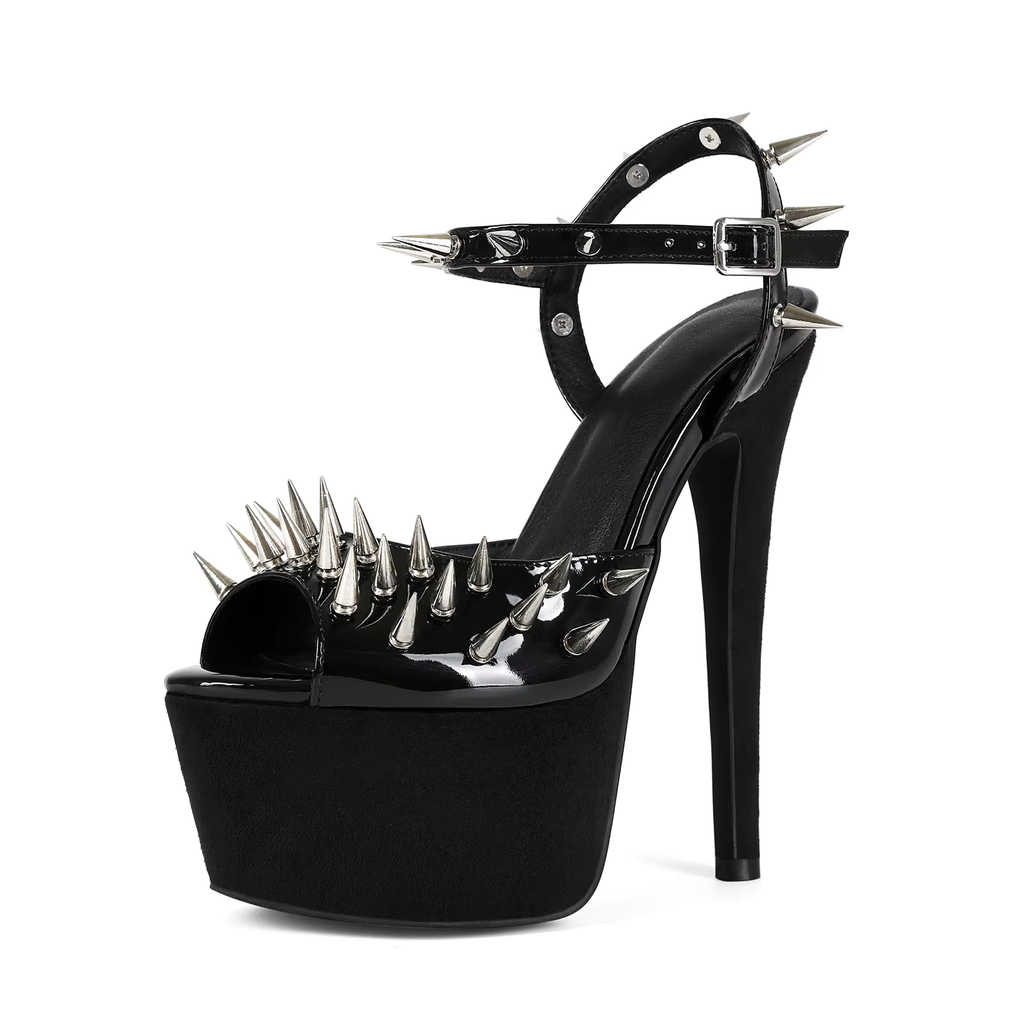 Black 16cm High Heel Goth Punk Platform Stiletto Shoes