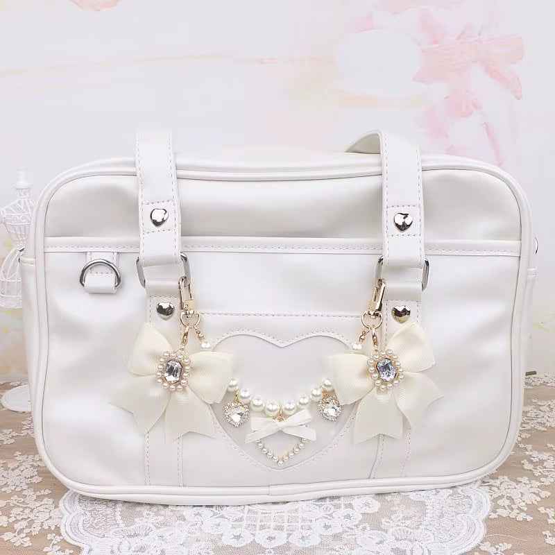 Lolita Ivory Satin Bows & Hearts Bag Charms Accessories