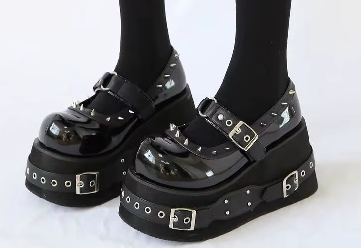 Black Goth Y2K Pump 10cm Heeled Wedge Shoes